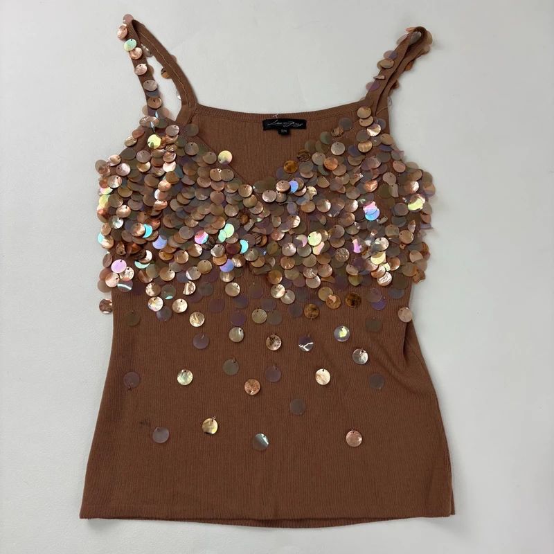 tan mother of pearl disc beadee vest