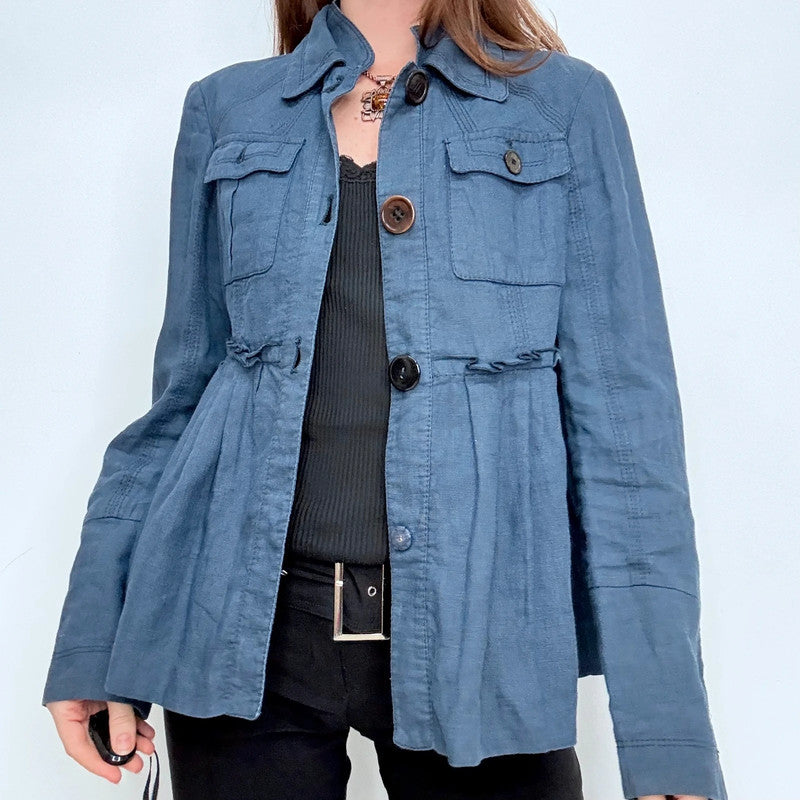 Navy flared pleated Pea coat jacket