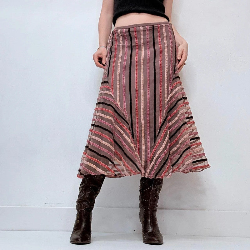 ribbon detailed pinstripe midi skirt