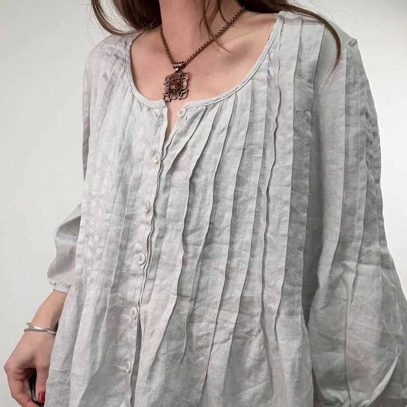 french grey pleated linen shirt