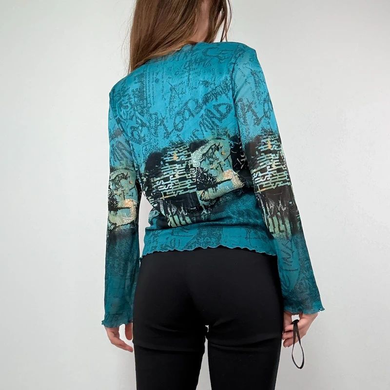 Graphic printed Grunge Mesh Top