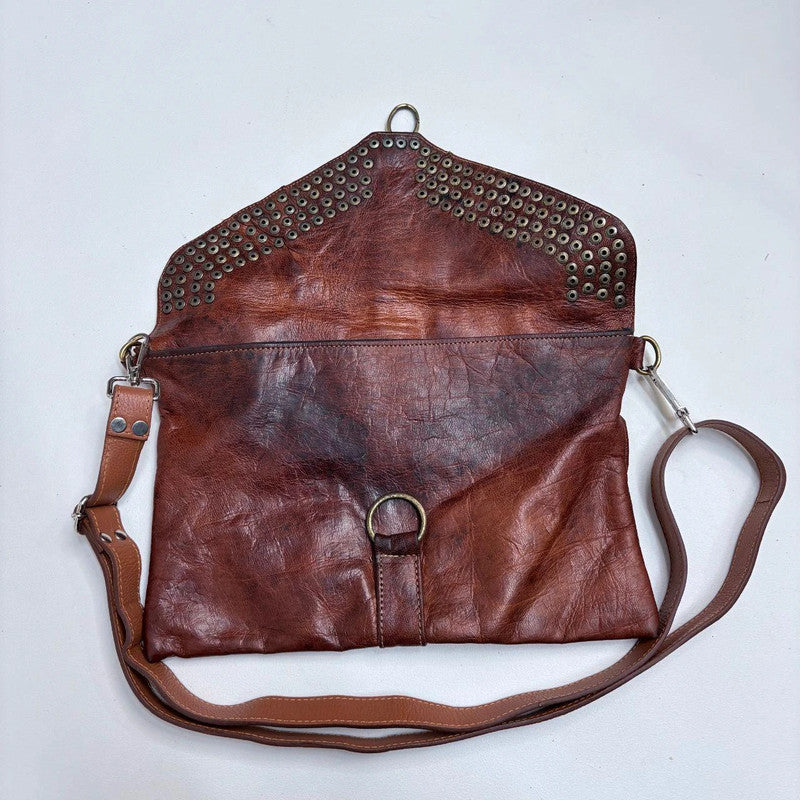 tan leather studded boho bag