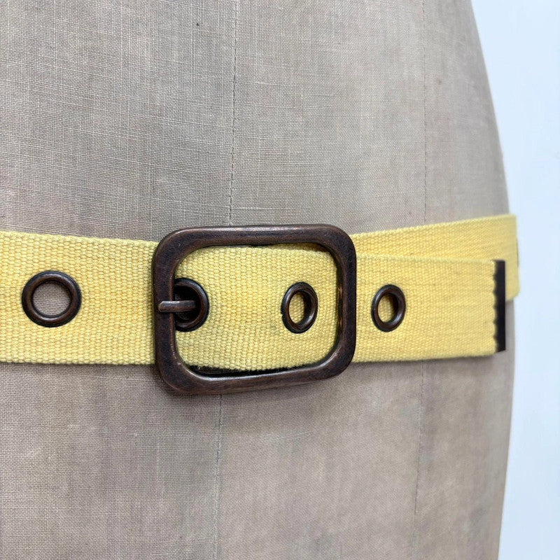 Canvas eyelet yellow buckle belt