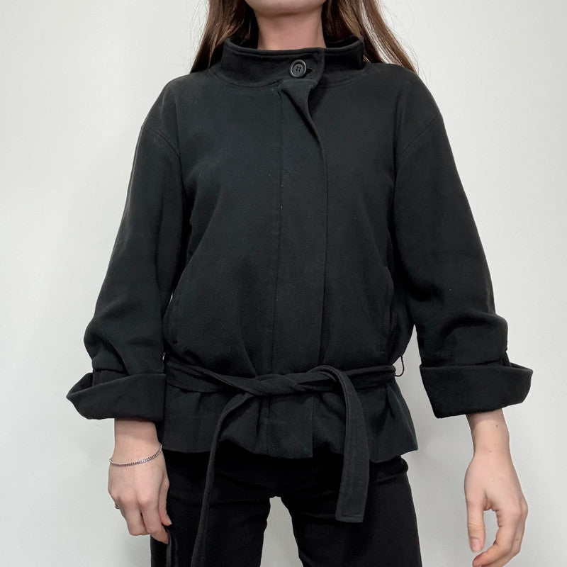 black flared cropped pea coat jacket