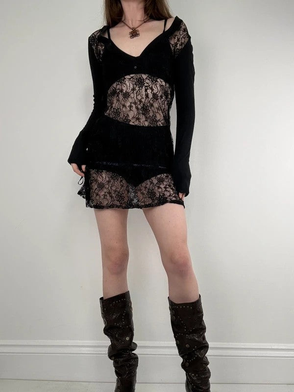 Cop Copine black lace sheer mini dress