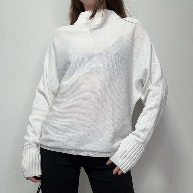 white batwing slouchy cotton knitted jumper