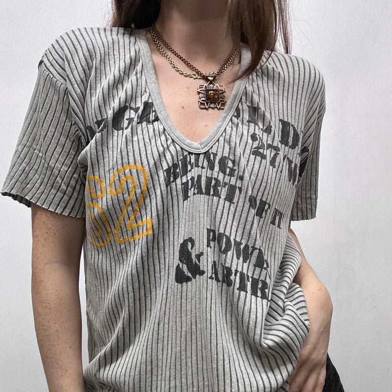 ribbed striped graphic printed tshirt