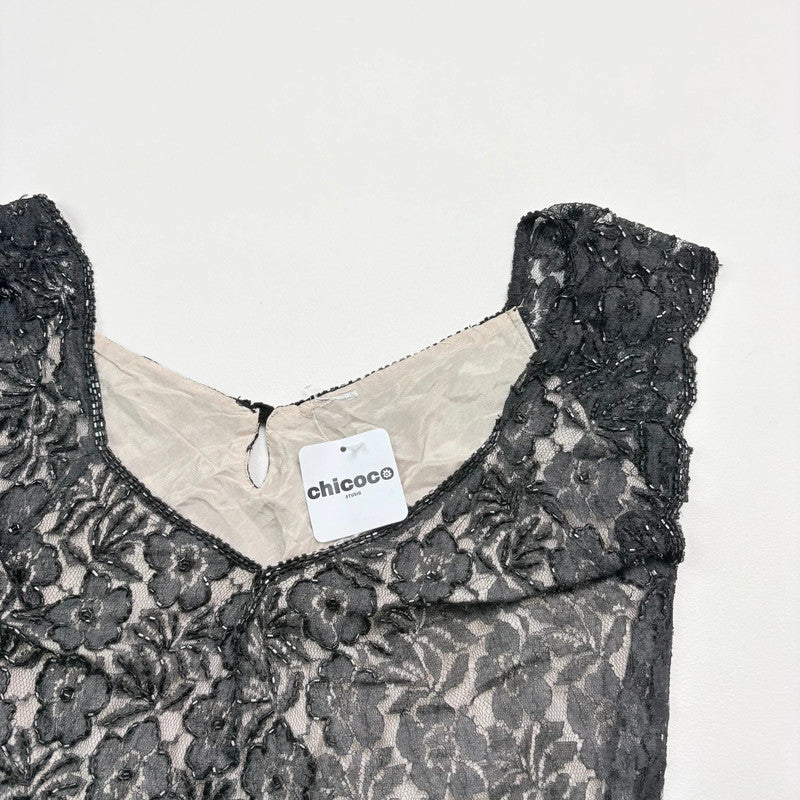 black lace flutter vest