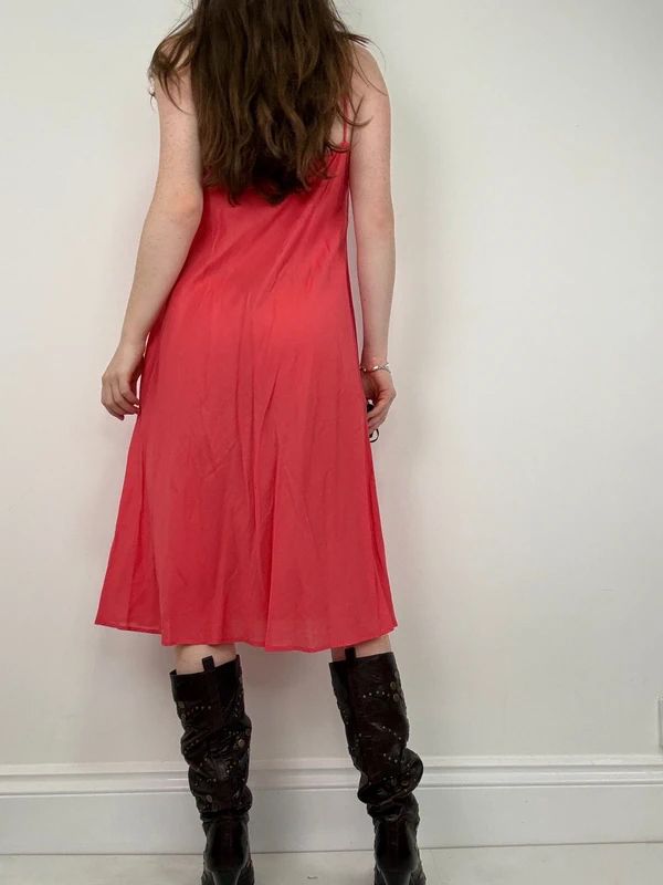coral cotton flared slip dress