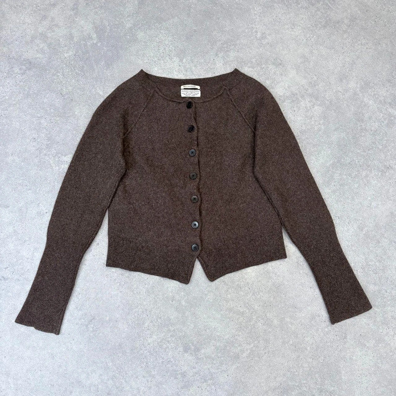 brown cashmere knitted cropped allsaints cardigan