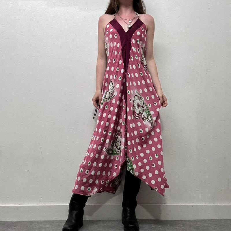 patterned flare silk handkerchief dress