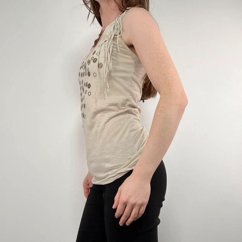 slouchy tan metal studded embelsihed vest top