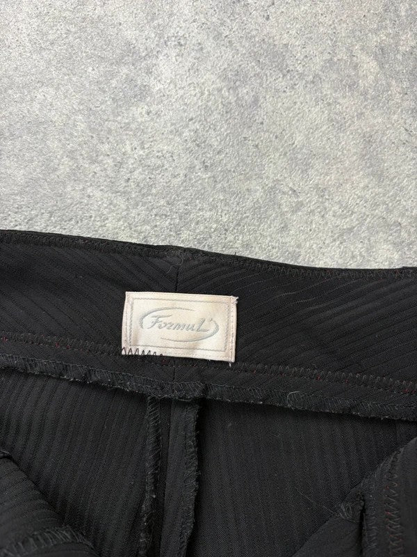 black pinstripe flared gothic d-ring utility trousers