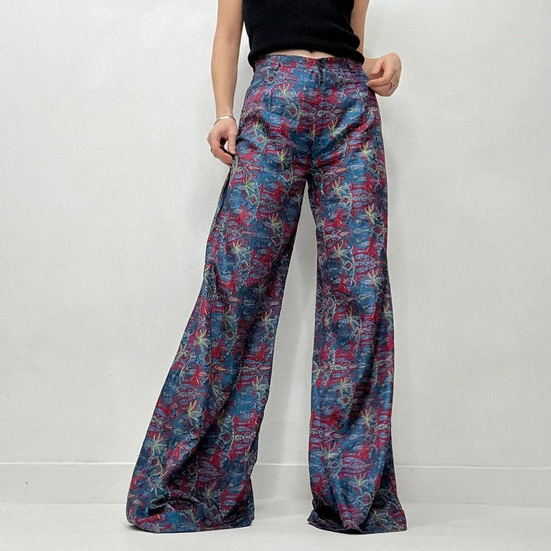 paisley 100% silk flare floaty trousers