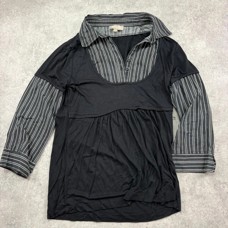 black pinstripe layered flared shirt