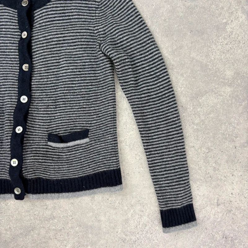 navy pinstripe button up cardigan crewneck