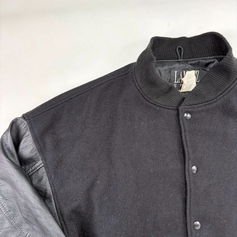 Black Leather Varsity Bomber Jacket