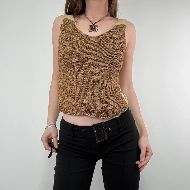 tan knitted slouchy vest top