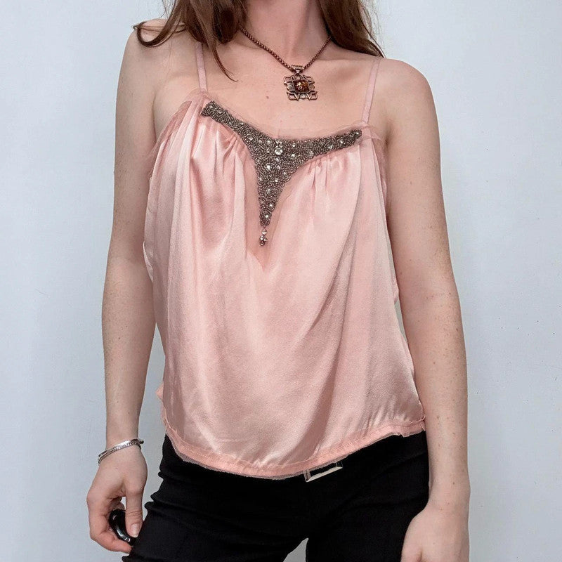 pink silk floaty studded bead neck vest