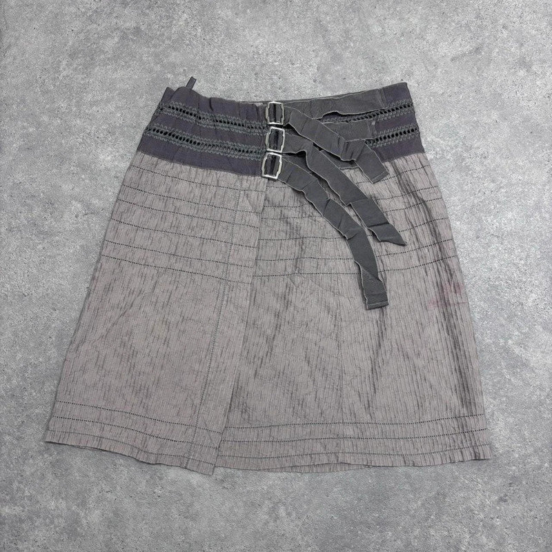 crinkle buckle cross over wrap midi skirt