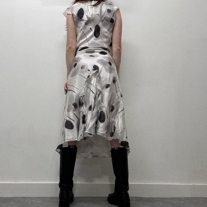 sheer silk ruffle polkadot summer dress