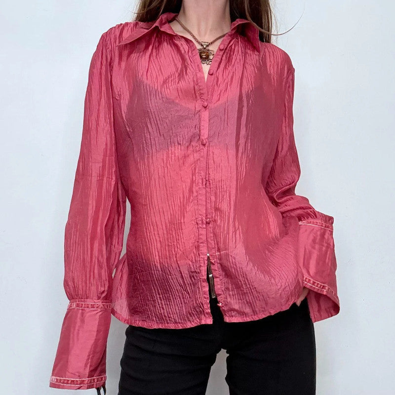 pink crinkle silk vintage cuffed shirt