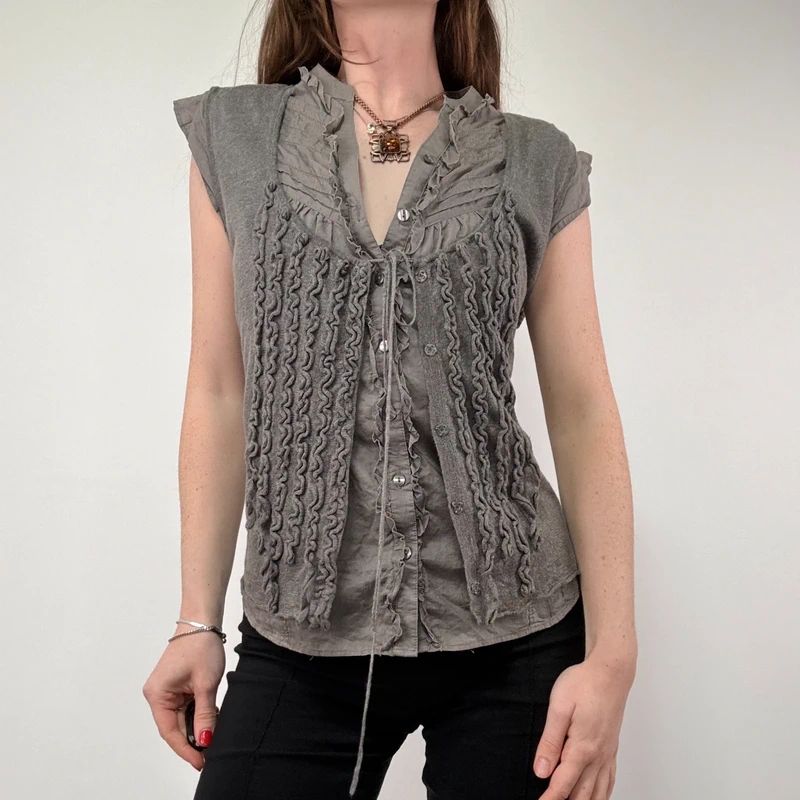 khaki ruffle layered shirt