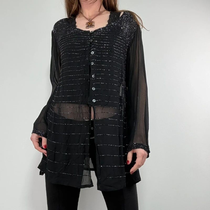 sheer black beaded Rene Derhy shirt