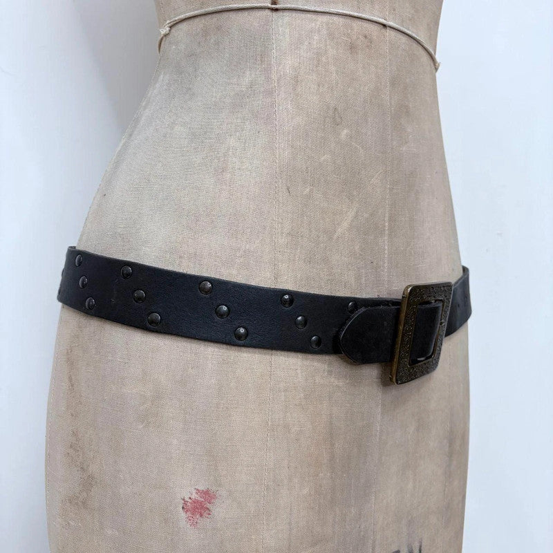 Black studded leather buckle belt