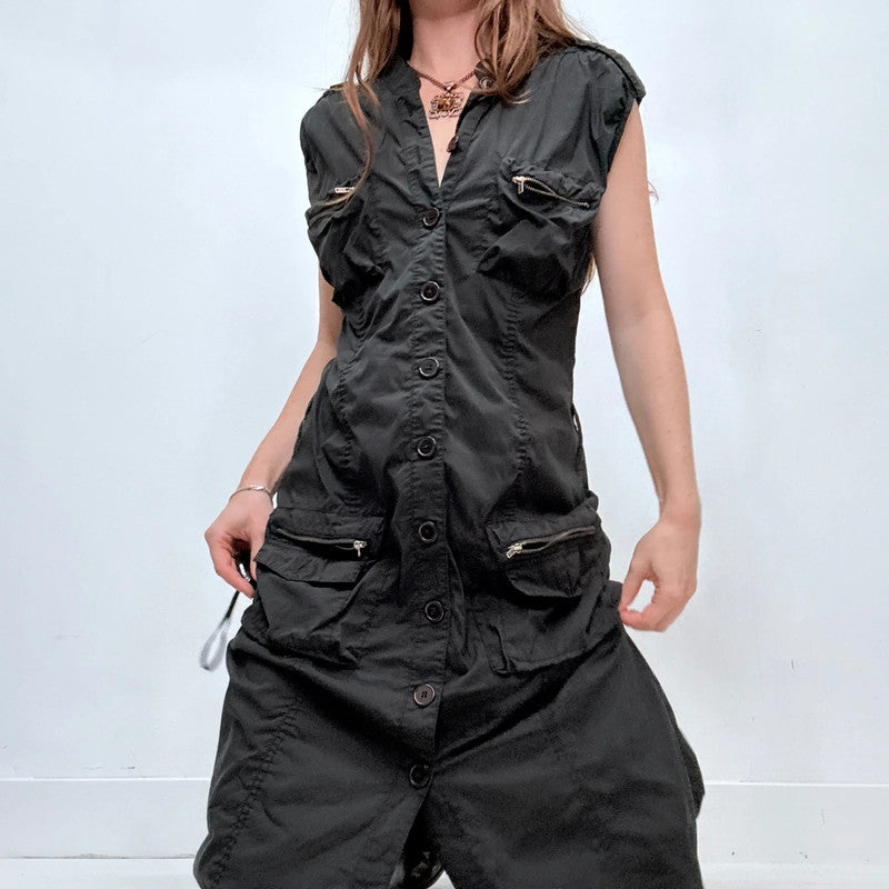 black button utility cargo dress