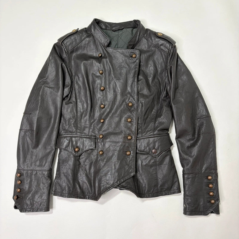 aymmetric brown leather military napolionic jacket