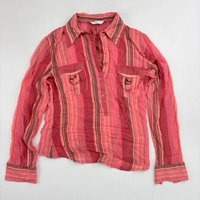 Pinstripe Sheer Flared cotton Cargo Shirt