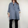 blue linen slouchy oversized long blazer