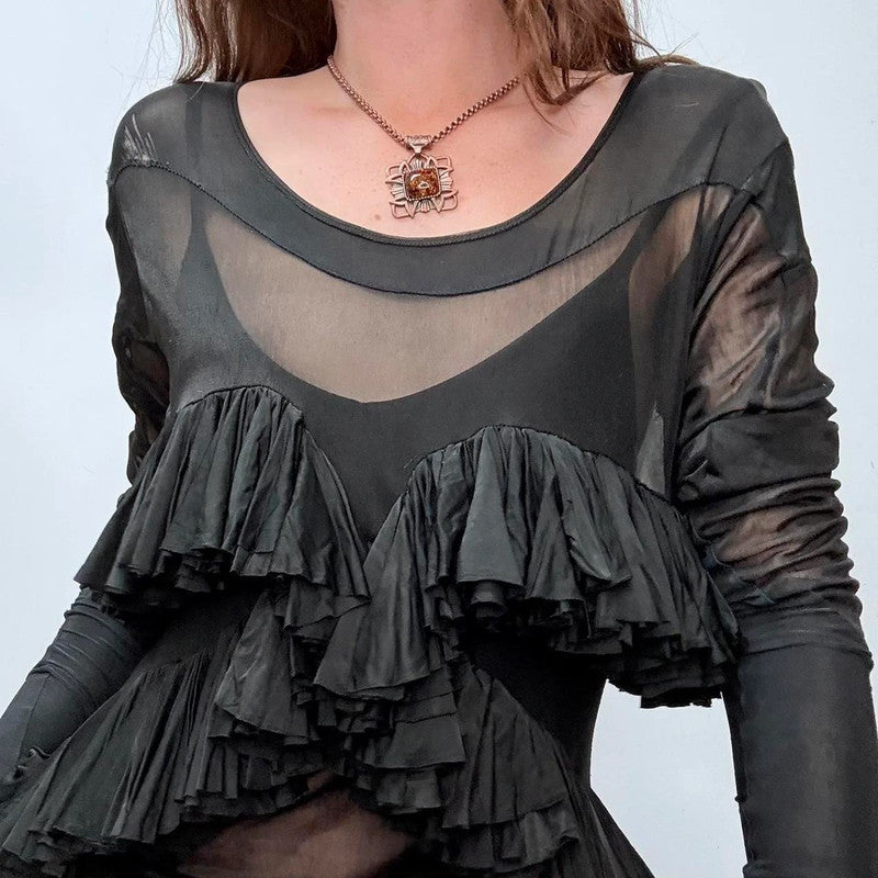 black layered ruffle flare shirt