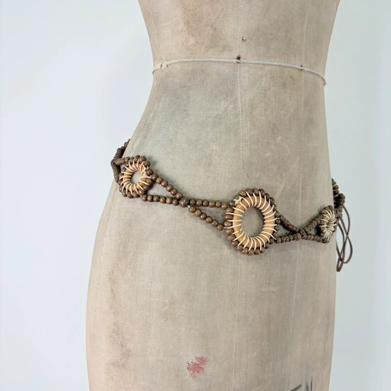 Woven beaded tie up waist belt