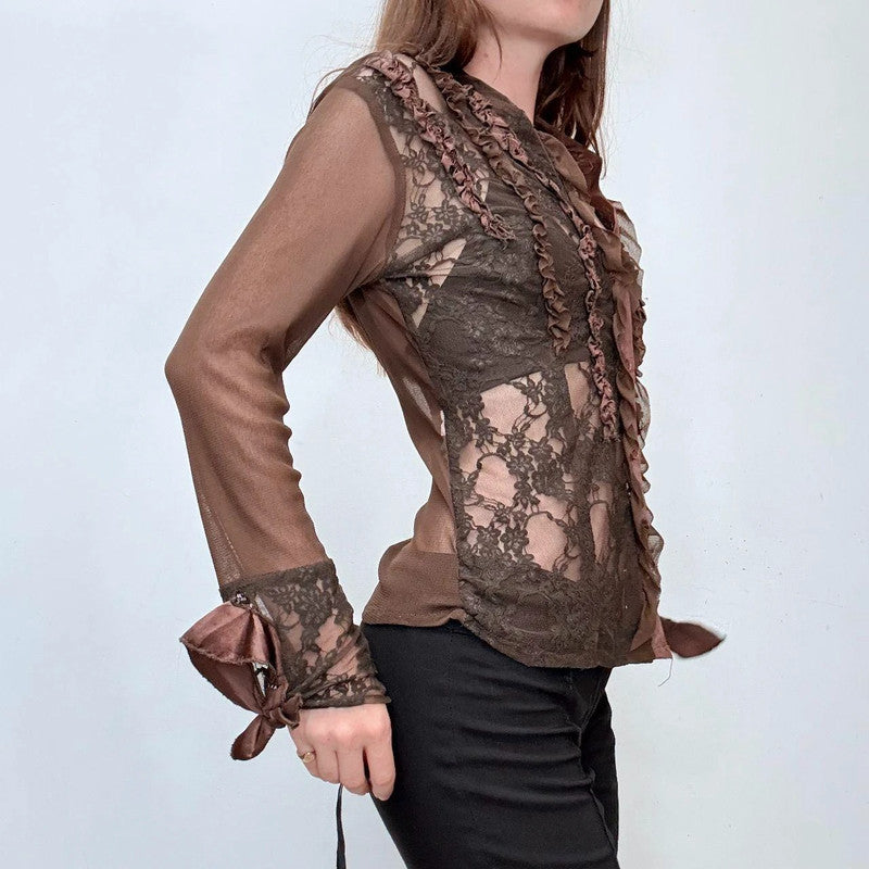 brown lace sheer grunge shirt