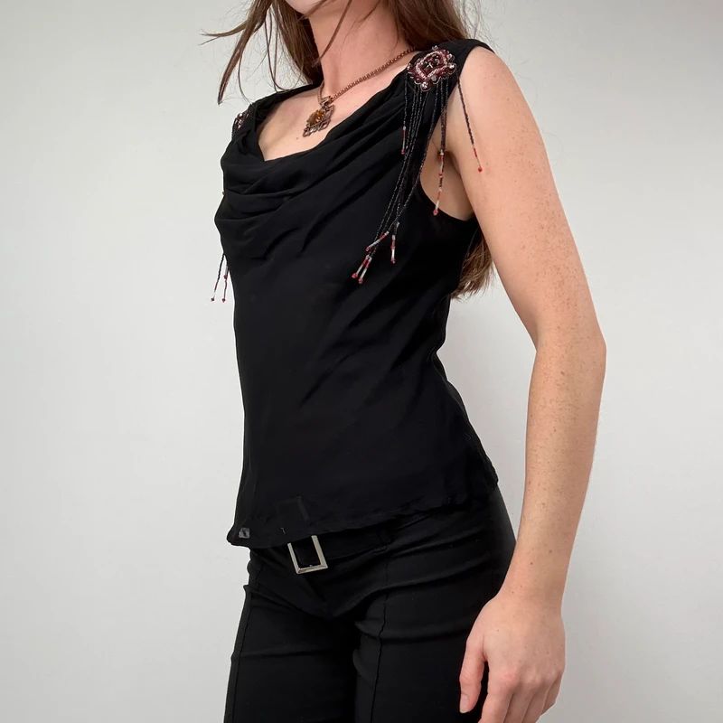 Vintage Black Drape Beaded Cami