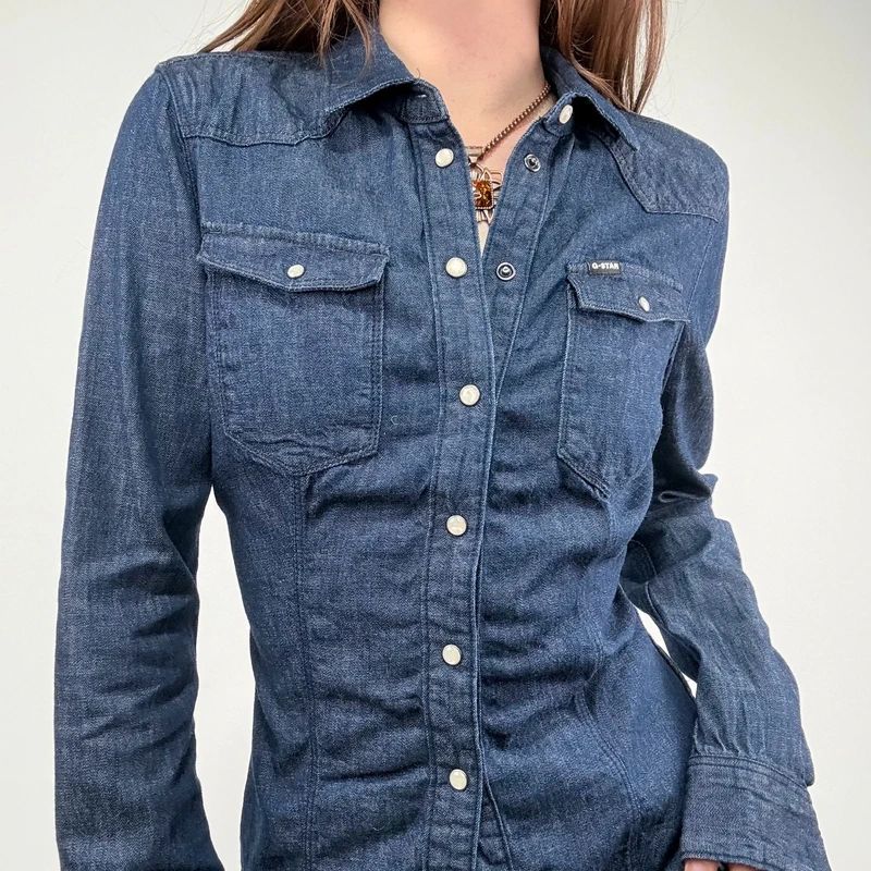 G-star raw dark denim gathered fitted shirt