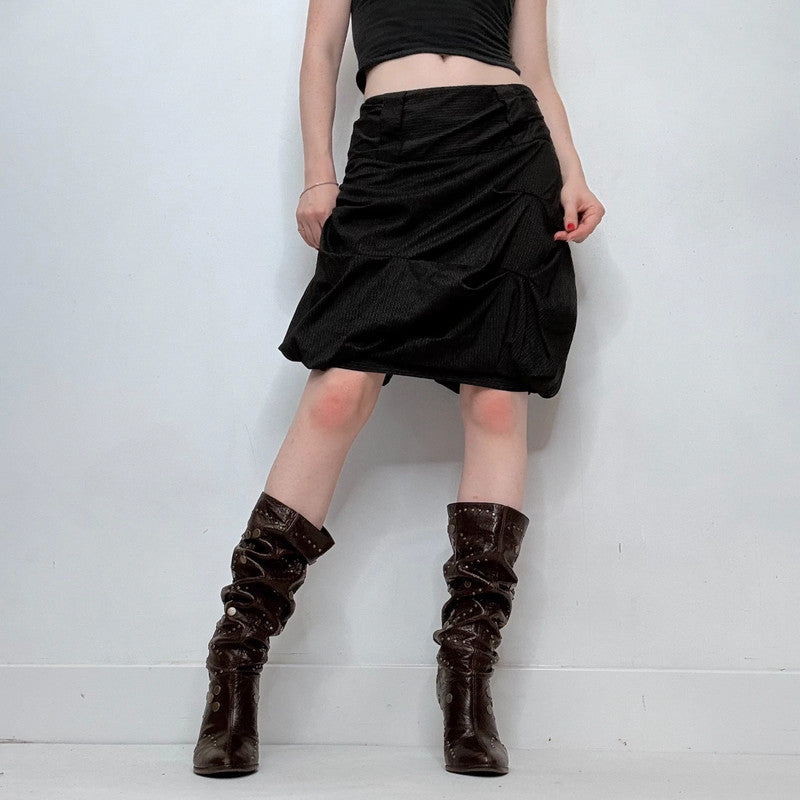 black draped pinstripe midi skirt