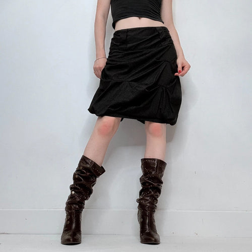 black draped pinstripe midi skirt