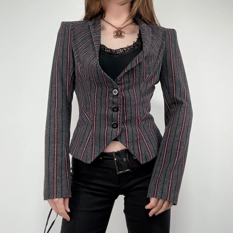 Striped fitted cropped archival blazer