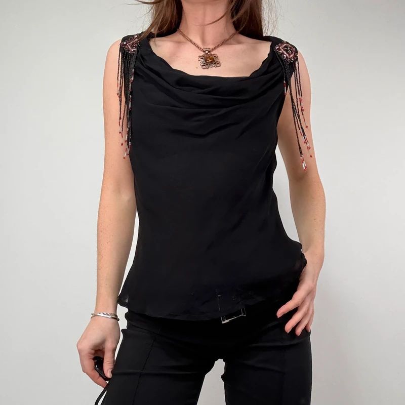 Vintage Black Drape Beaded Cami