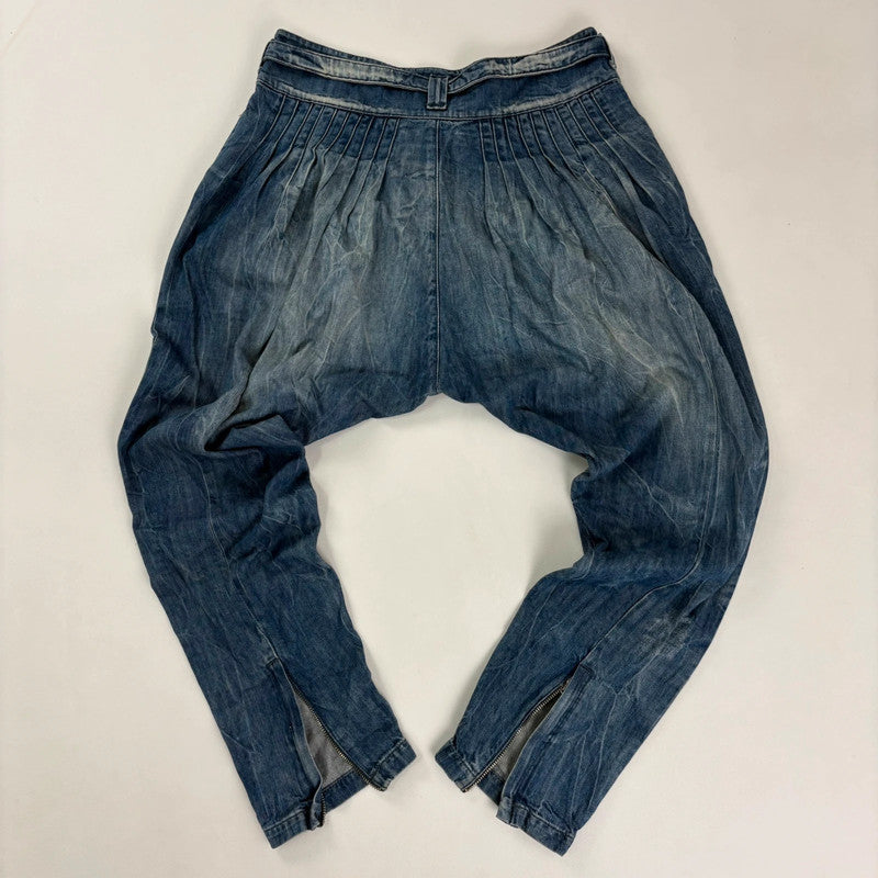 pleated low rise barrel archival puff jeans