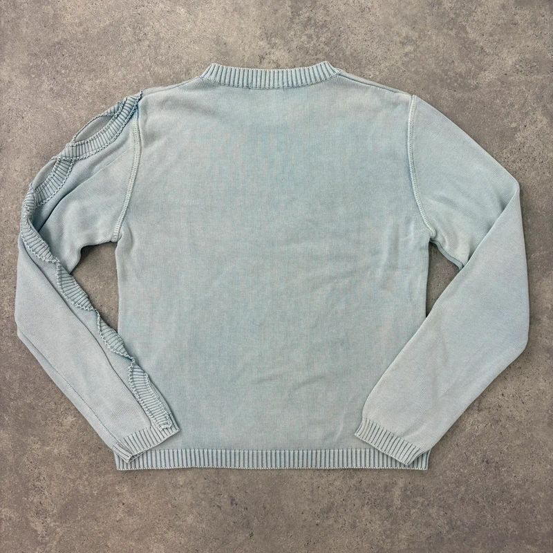 pale blue epaulette pleated embroidered jumper