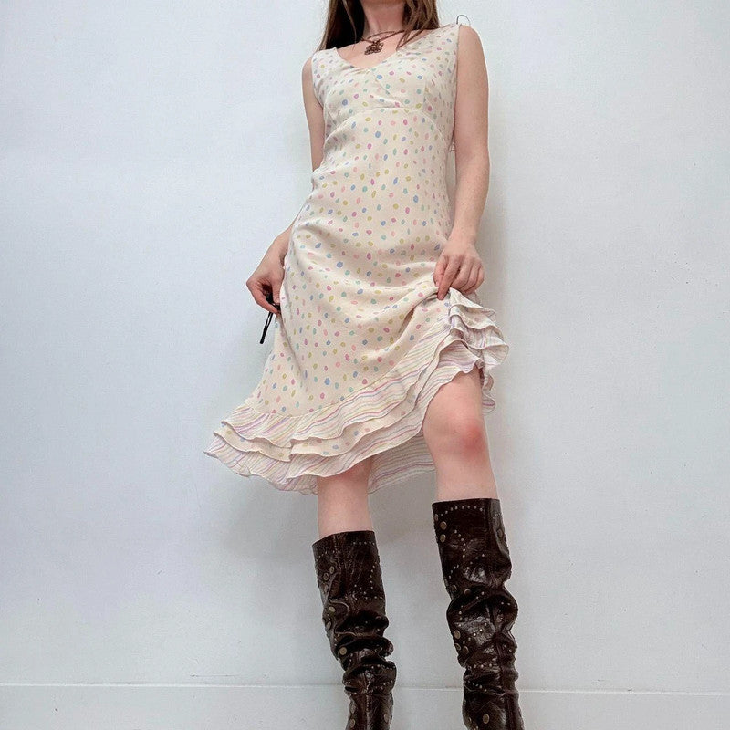 flutter polkadot cream ruffle dress