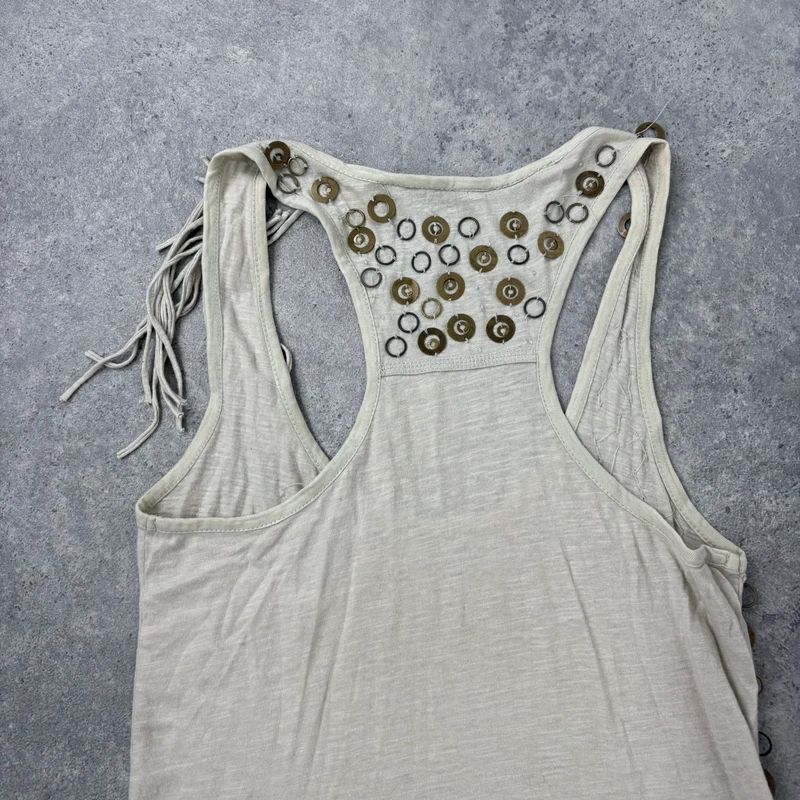 slouchy tan metal studded embelsihed vest top