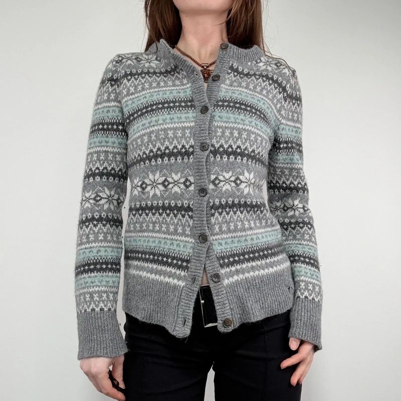 grey wool knitted fairisle cardigan