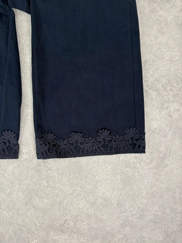 navy ultra wide leg lace hem trousers