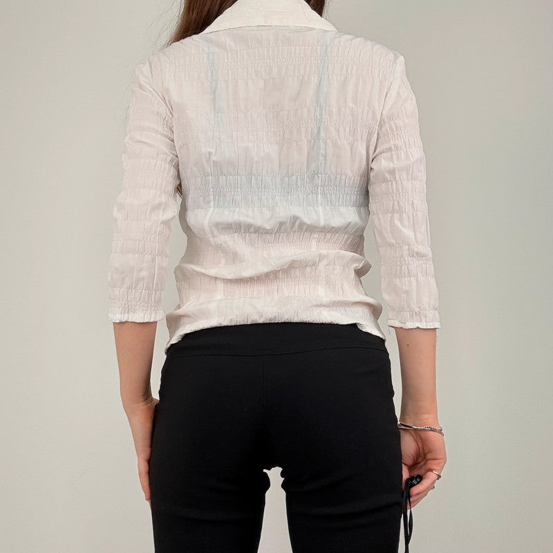 gathered cinched white cotton shirt