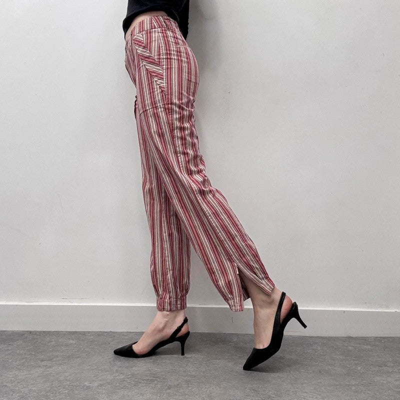 pinstripe lowrise zip flare cuff pants